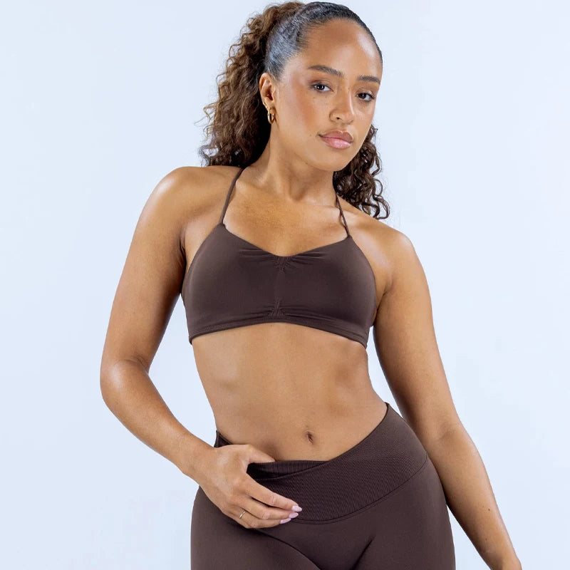 Elevate Your Workout with the Vision Seamless Sports Bra - Medium Support Halter Neck Yoga Crop Top for Women